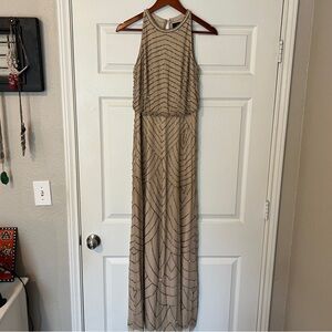 Elegant Beige Sleeveless Beaded Dress
